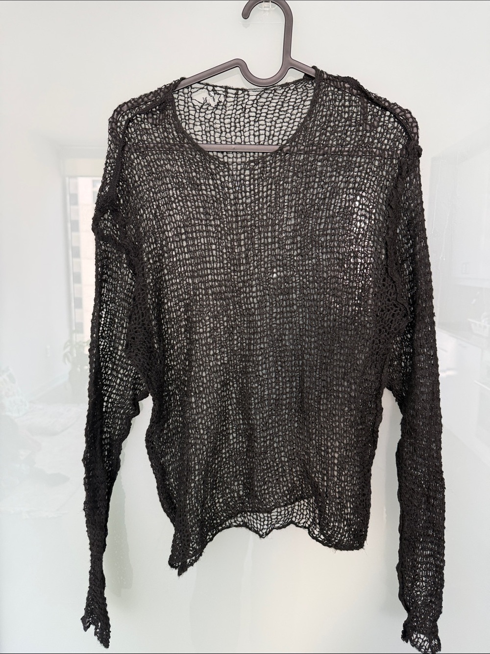 Zara Black Open-Weave Crew Neck Sweater